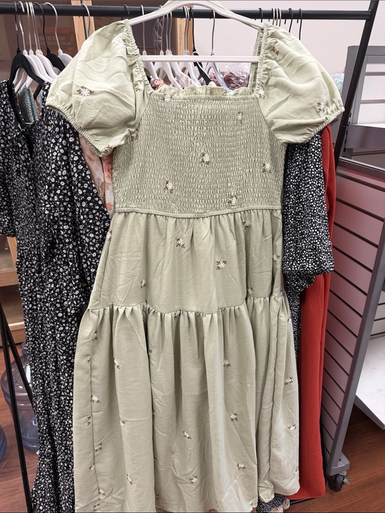 August Sky Dresses & Skirts - Smocked Square-Neck Maxi Dress in Sage Green